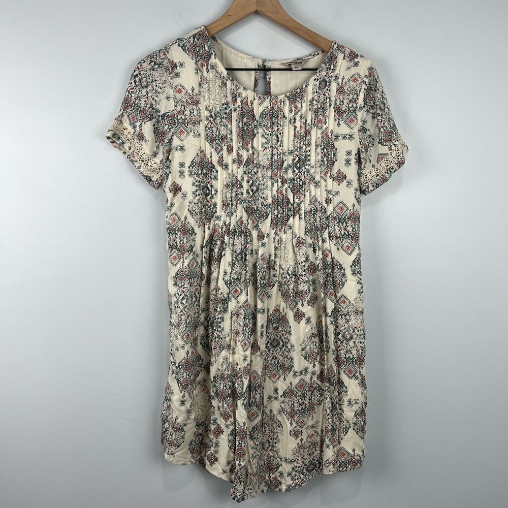 Lucky Brand Ivory Mini Dress W/ Blue & Red Pattern